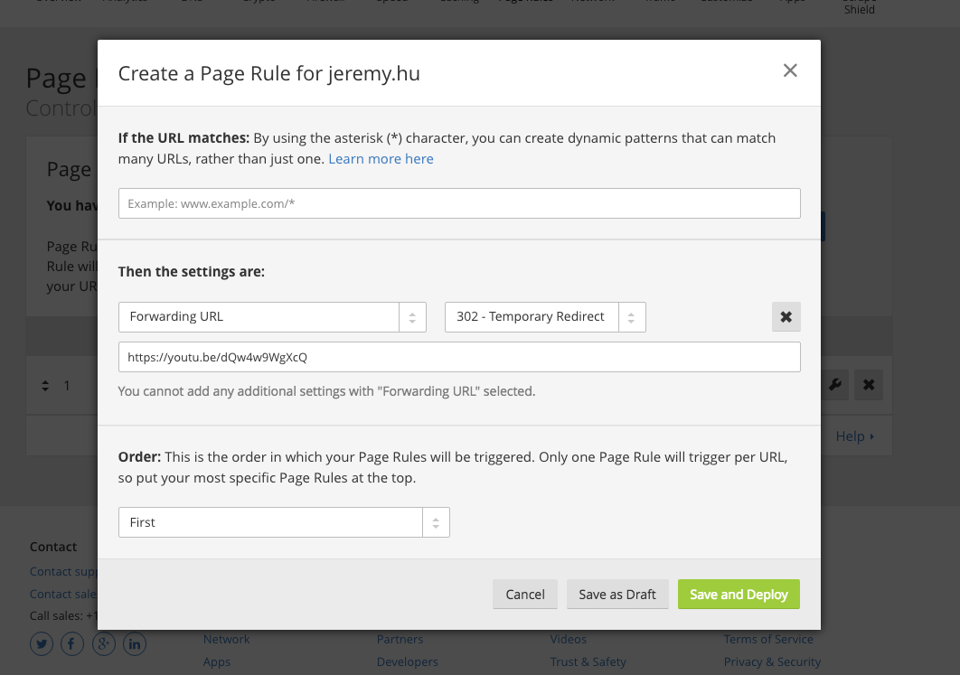 New CloudFlare Page Rule