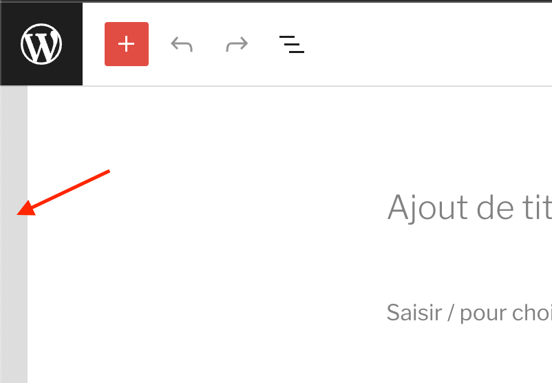 Screenshot of a gray border on the side of the WordPress block editor