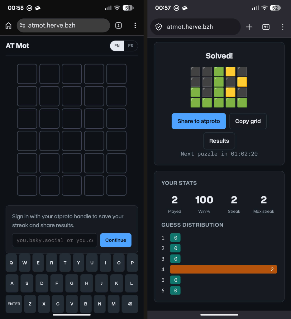 Screenshots of my little AT Mot app
